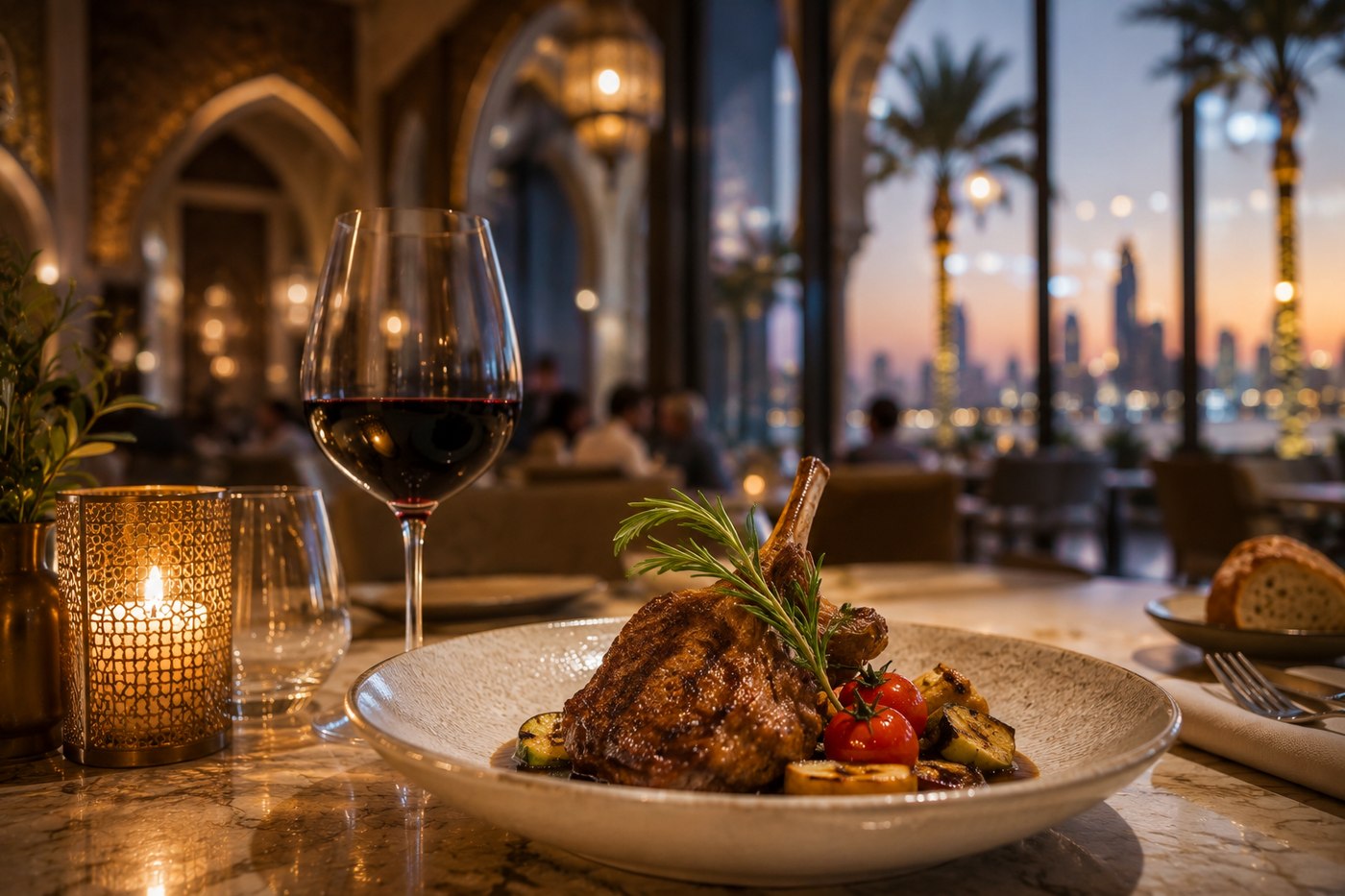Signature dish with a view over Dubai