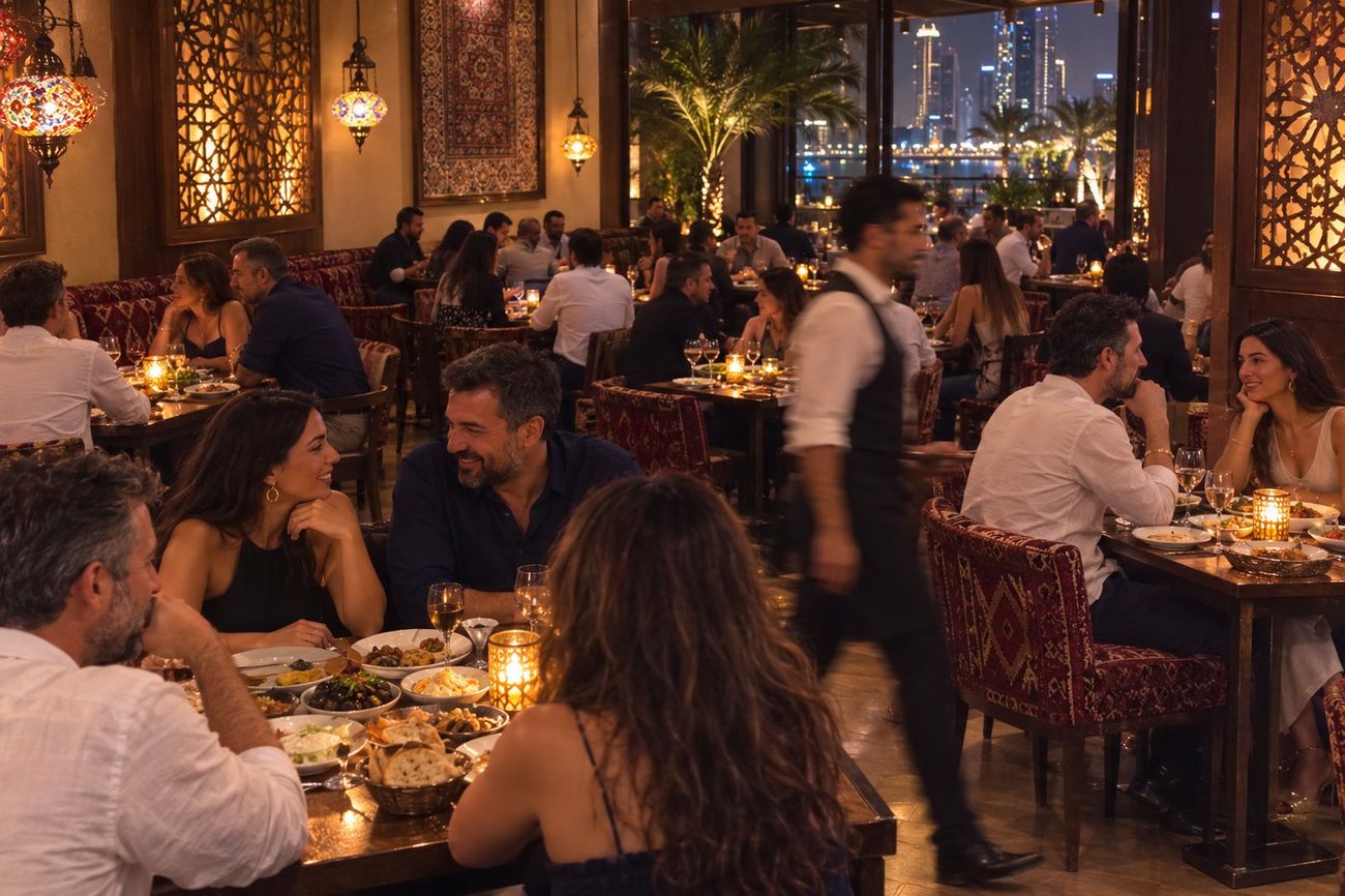 A full dining room on a weekend evening