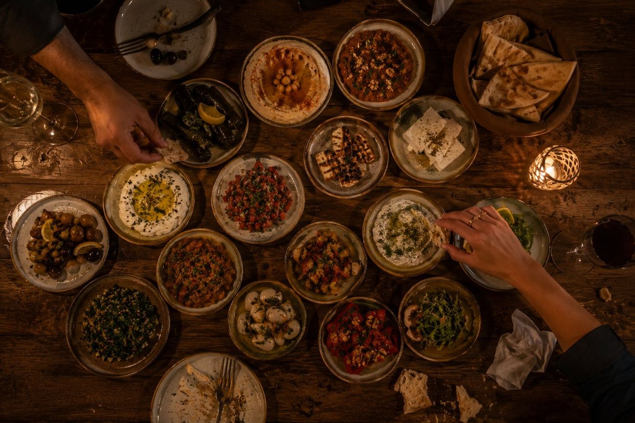 A table of mezze, shared